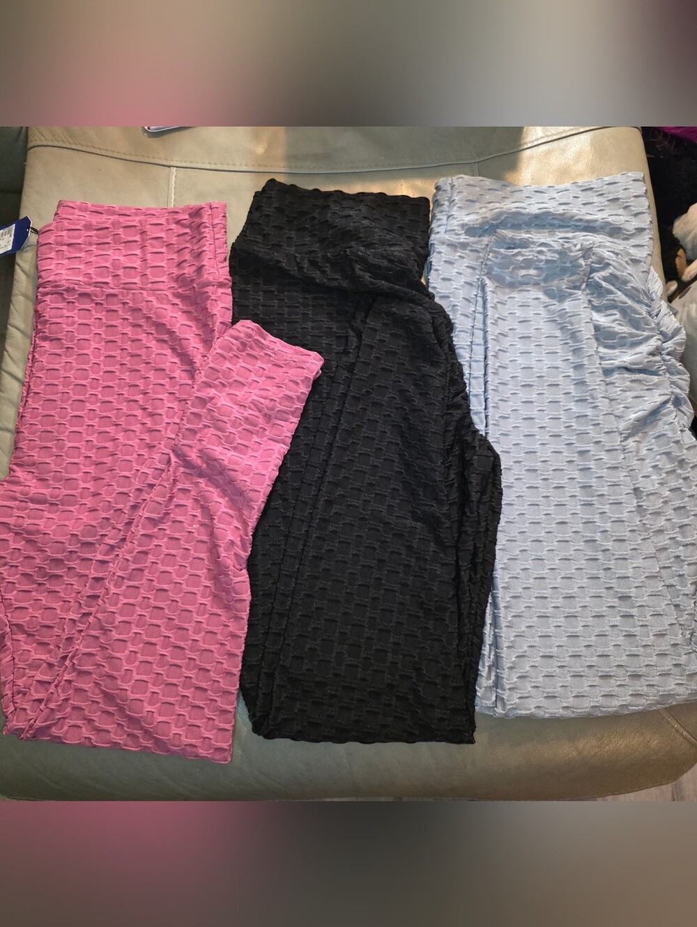 Textured Scrunch Booty Lifting Leggings Trio - Pink, Black, Gray - Picture 2 of 16